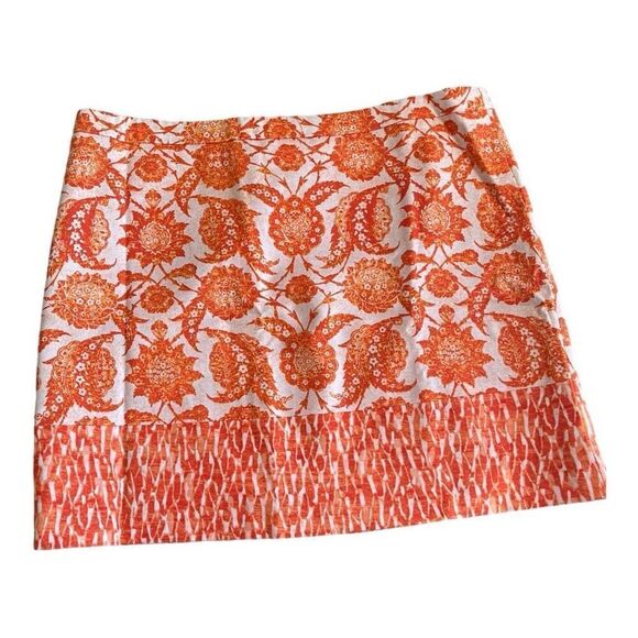 MICHAEL KORS Floral Mini Skirt Pencil Straight Women’s Size 14 Orange & White - Picture 1 of 7